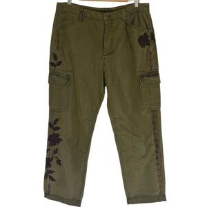 Sundance Olive Green Embroidered Cargo Pants Size 14 Boho Earthy
